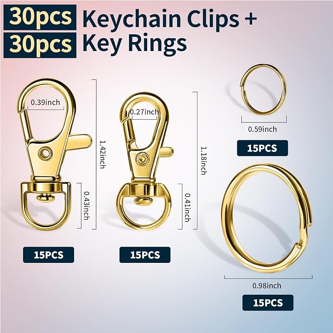 LEOBRO 60 PCS Swivel Snap Hooks and Key Rings, Keychain Clips and Key Chain Rings, Lobster Claw Clasps for Key Chains, Jewelry, Crafts, Gold