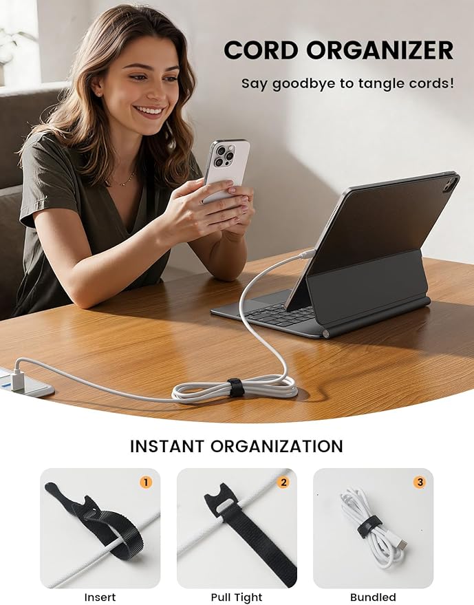 Lamicall 100Pack Reusable Cable Ties, 6 Inches Durable Cord Organizer Nylon Hook & Loop Straps, Cable Management Wrap Wire Storage Essentials, Computer PC Accessories, Home Office Travel Gadgets
