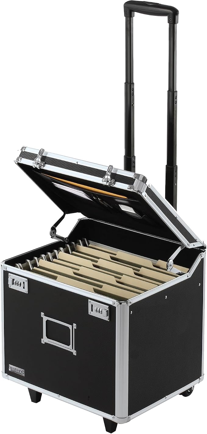 Vaultz Locking Mobile Business Case, Letter Size, 11x14.75x13.75 In, Black | Combination lock for document security, portable rolling design for office or travel use, letter-size file capacity