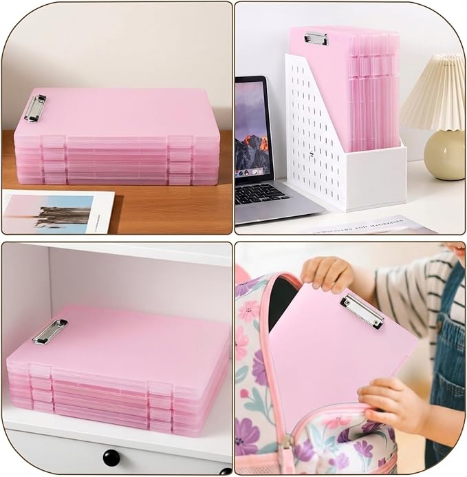Clipboard with Storage, Clear Pink Plastic Clipboard with Side Opening, Waterproof Foldable Heavy Duty Nursing Clip Board for School & Office, Letter Size/ A4 with Christmas Stickers (Clear Pink)
