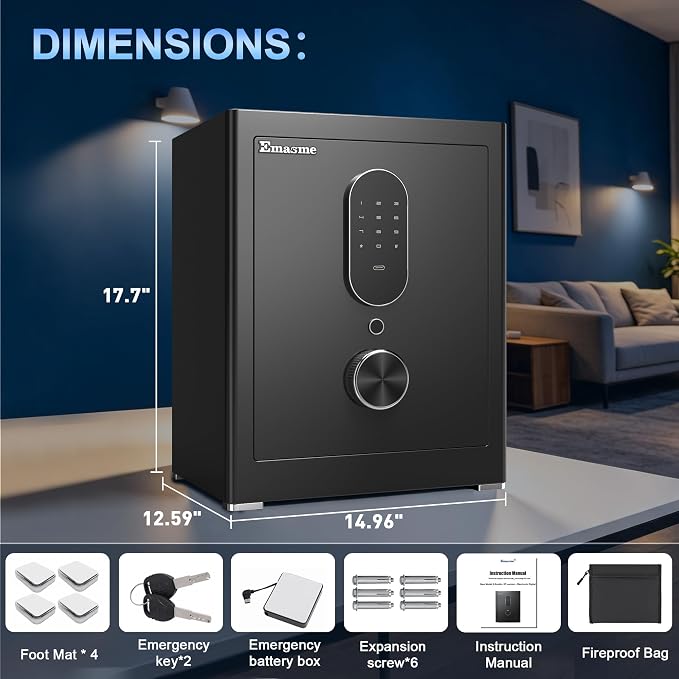 Safe Box, Money Safe with Fireproof Waterproof Bag, Medium Size Safes with Digital Keypad, Dual Alarm System, Removable Shelf for Valuables & Cash (Upgrade 2.0 CUFT Digital