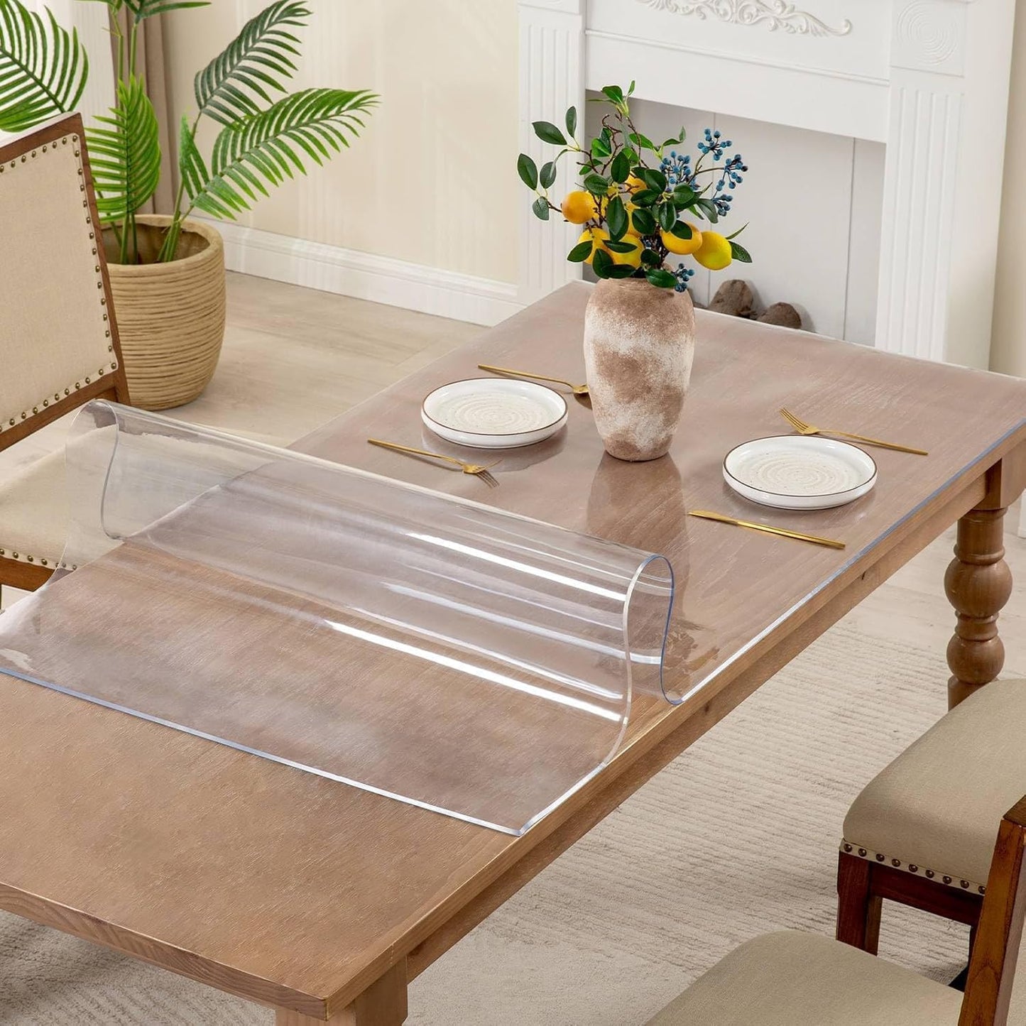42 x 76 Inch Clear Table Cover Protector, 2mm Thick Clear Table Protector for Dining Room Table, Plastic Table Cover, Waterproof Table Pad for Kitchen, Office