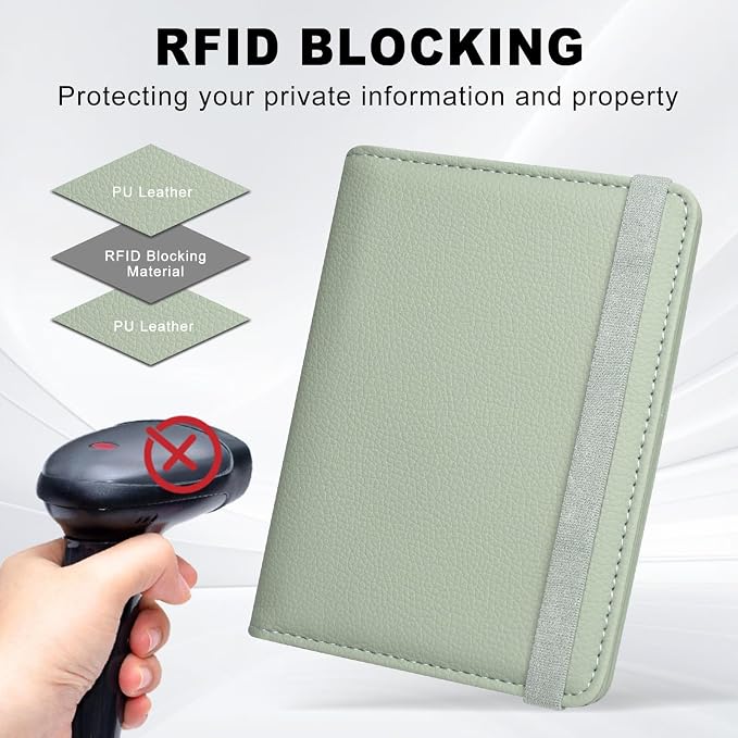 ACdream RFID BLOCKING Passport Holder Travel Wallet, Premium PU Leather Cover Passport Book with Card Holder, Pen Holder, Keep Organization, and Travel Essentials for Women and Men, Agave Green