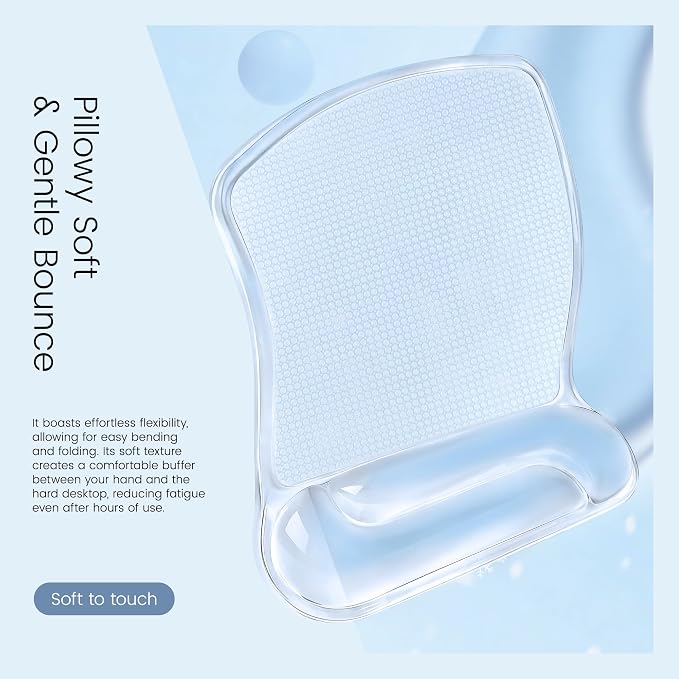 Ospelelf Clear Gel Mouse Pad with Wrist Rest, Ergonomic Cushioned Support for Typing, Relief Carpal Tunnel, Wrist Pain, Easy to Clean & Cooling, Comfort for Office, Computer, Programmer, Gamer