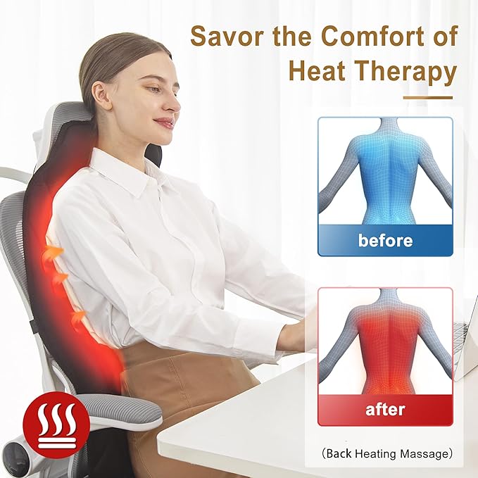 Back Massage Chair Pad with Heat, Back Massager for Back Pain Relief, Chair Massager with Vibration, Portable Massage Chair Pad for Office Use, Gifts for Dad & Mom