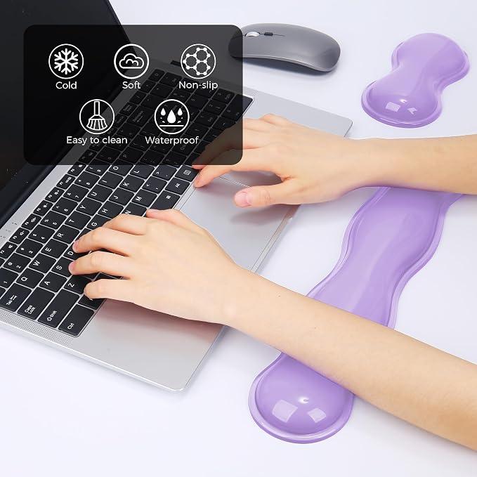Gel Wrist Rest for Keyboard and Mouse, Wrist Rest for Keyboard, Mouse Wrist Support, Pain Relief, Cool Touch, Non-Skid, Keyboard and Mouse Wrist pad Set