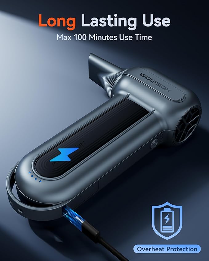 WOLFBOX MF100 Electric Air Duster-150000RPM Super Power Cordless Air Duster, Rechargeable Brushless Motor Durable Blower, 3-Gear Adjustable Dust Blower for Computer, Keyboard, Outdoor, House and Car