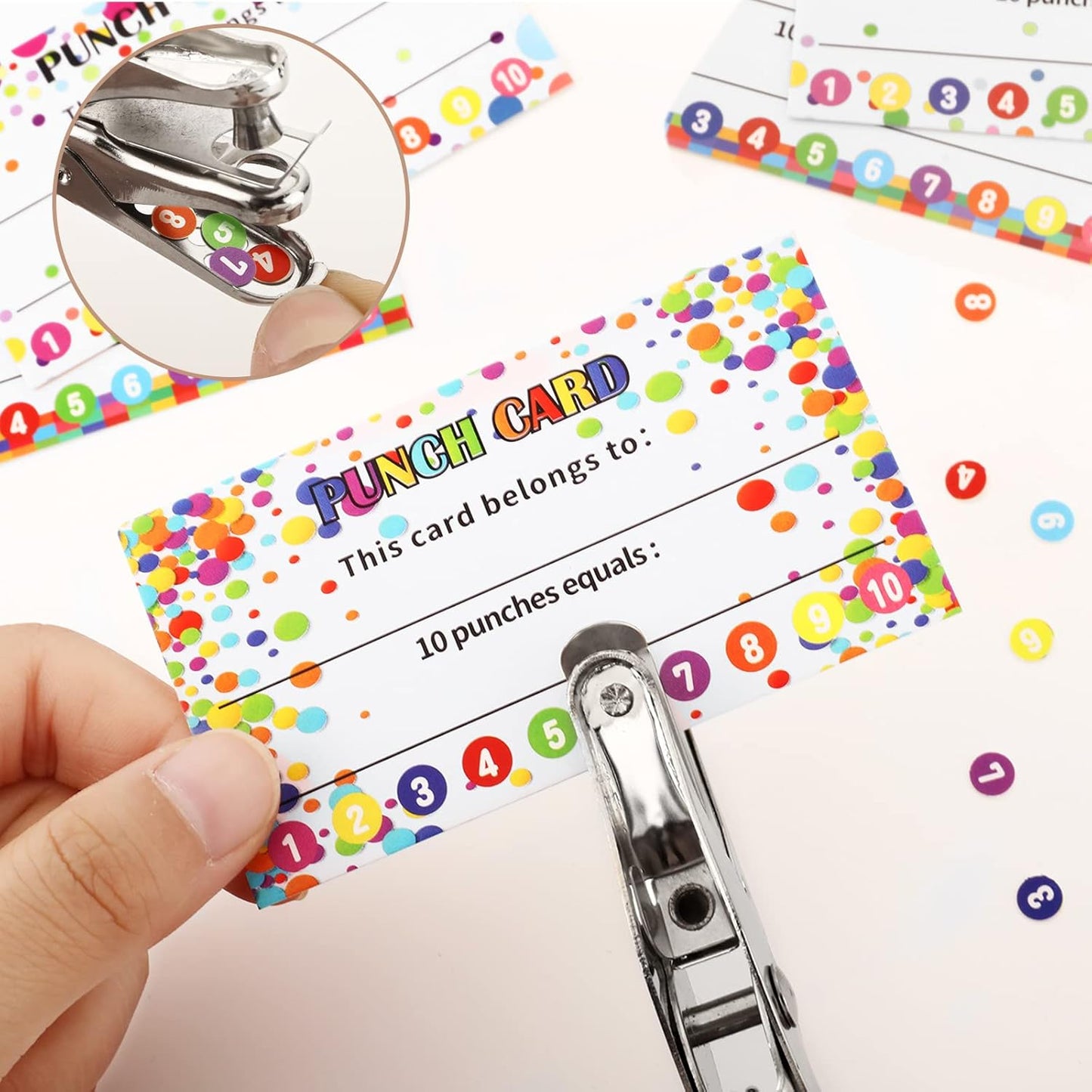200 Pcs Behavior Punch Cards with Hole Puncher for Kids Incentive Reward Chart Loyalty Card for Classroom Student Teacher Business Kid Award Behavior 3.5 x 2 Inch, 10 Styles(Simple Style)