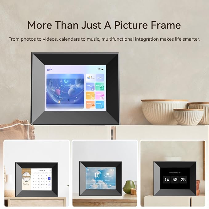 8-Inch Digital Picture Frame with WiFi, Wood Finish Smart Photo Frame HD IPS Touch Screen with 16GB Storage – Easy Photo & Video Sharing from Anywhere – Ideal Gift for Family, Black