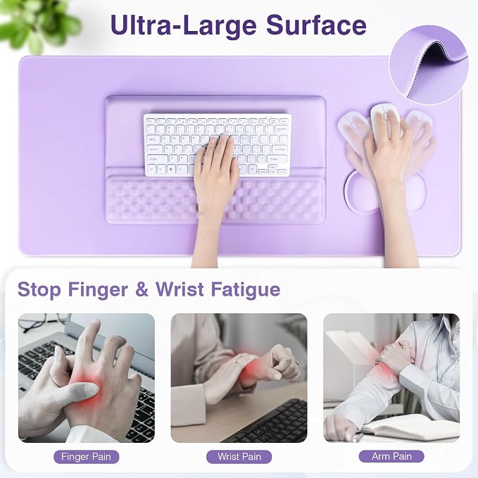 Ospelelf Keyboard Wrist Rest Stand Pad and Ergonomic Mouse Pad Set with Large Mousepad, Memory Foam Comfort, Premium Office Desk Accessories for Pain Relief, Purple