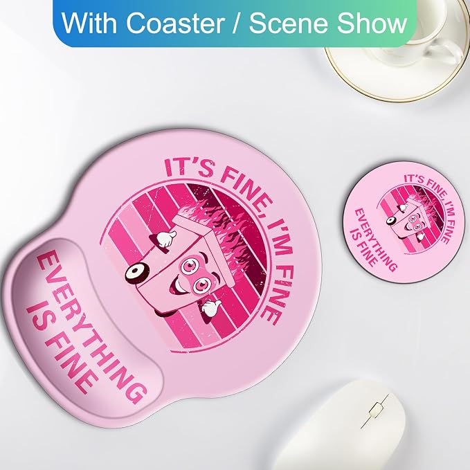 Ergonomic Mouse Pad with Wrist Support Rest,Large Mousepad Gel Wrist Rest, with Coaster Non-Slip & Pain Relief for Computer, Desk, Home&Office-Pink It's Fine
