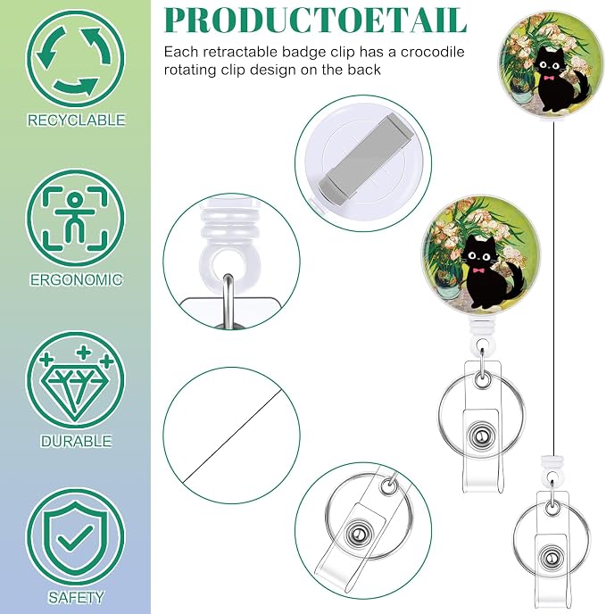 3 Set Cat Lover Badge Holder Retractable Reel ID Badge Holders with Clip Cute Name Badge Holders for Teacher Nurse Doctor Student Office Workers