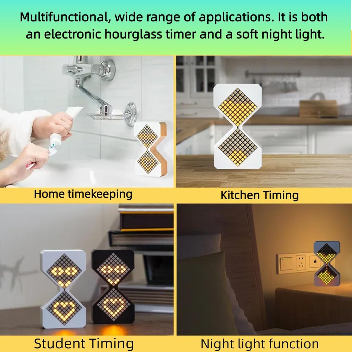 Digital Hourglass 1-30 Minute Freely Adjustable Gravity Timer Dynamic Flow Cube Led Night Light Hourglass Timer for Classroom Home Office Cooking (White, Blue Light Source)