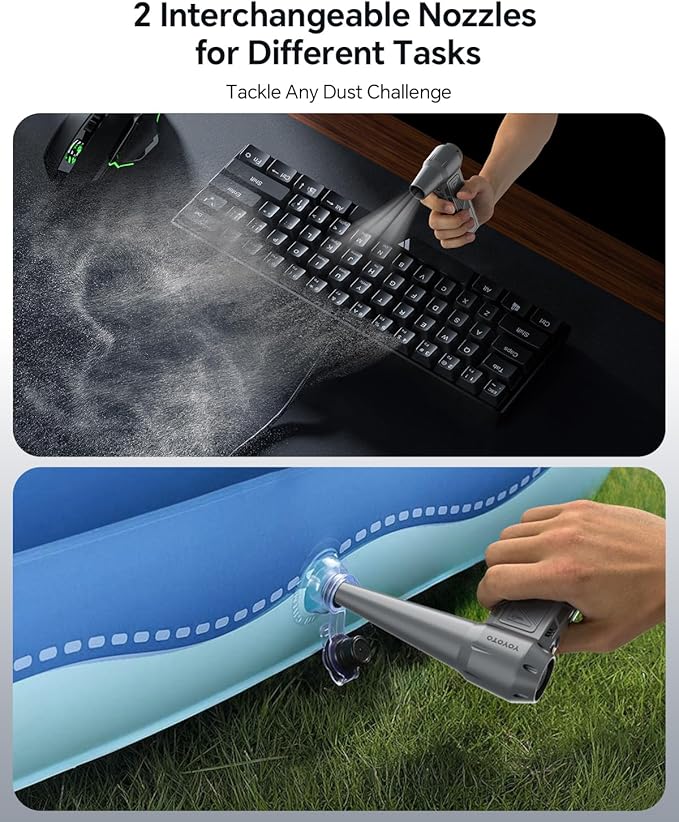 Compressed Air Duster, 300000RPM Powerful Electric Air Duster Rechargeable with LED Light and Brushless Motor, 4-Gear Cordless Mini Air Blower for Keyboard, Computers, Car, Outdoors (Silver Gray)