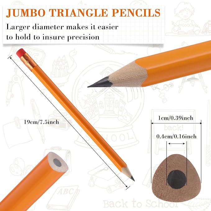 Fainne 96 Pcs Jumbo Pencil with Black Core Cedar Wooden Pencil with Eraser for Carpenters Students Teachers School Construction Woodworkers Beginners Office Workers(Orange,Triangle)