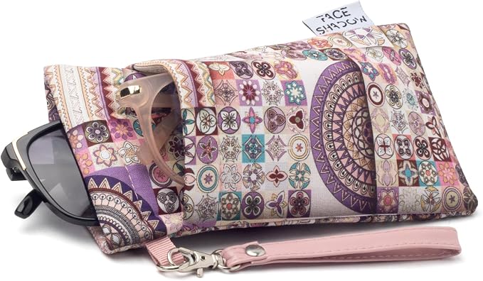 Face Shadow Double Glasses Case Soft Eyeglass Case For Women Men Squeeze Top Sunglasses Case With Cleaning Cloth