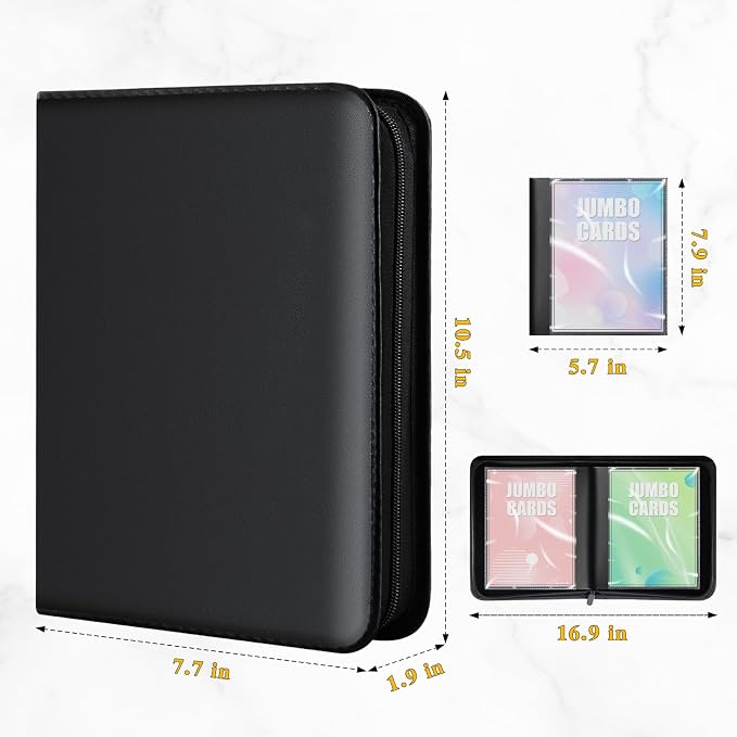 Jumbo Card Binder for PKM – WITHYU PU Leather Ringless Card Collection Binder with 60 Pockets, 5.7'' x 7.9''Card Holders Storage Album for Game Card (Black)