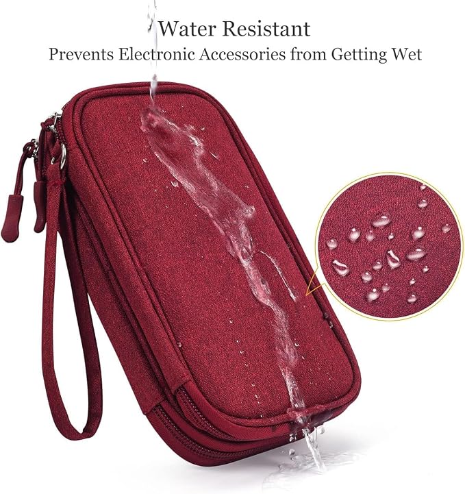CAOODKDK Electronics Accessories Organizer Pouch Bag, Travel Universal Organizer for Cable, Charger, Phone, SD Card, Business Travel Gadget Bag (Wine Red)
