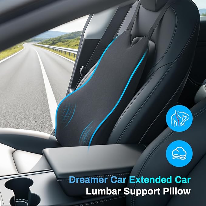 Lumbar Support Pillow for Car – Memory Foam Whole Back Relief | Adjustable Straps, Washable Cover, Anti-Slip – Daily Commute & Long Trips – 16.9"x20.9"(2.4" Thin) – Trusted by Pro Drivers