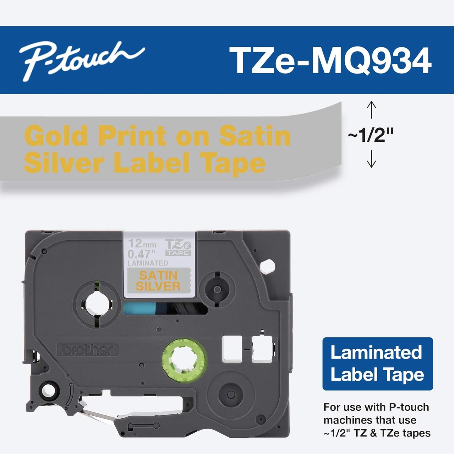 Brother Genuine P-touch TZE-MQG35 Tape, 1/2" (0.47") Wide Standard Laminated Tape, White on Lime Green, Laminated for Indoor or Outdoor Use, Water-Resistant, 0.47" x 16.4' (12mm x 5M), TZEMQG39