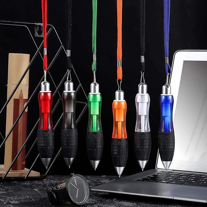 Tenare 5 Big Fat Pens with 10 Blue Extra Refills Thick Pen for Arthritis Hands Wide Grip Ballpoint with Rope Handwriting Aids for Tremor, Parkinson, Elderly(Yellow, Blue, Red, Green, Black)