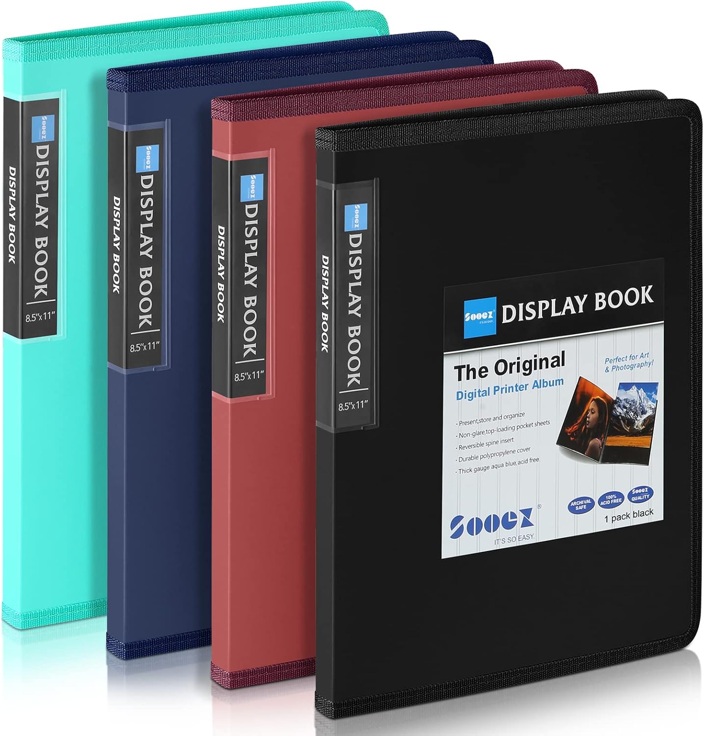 Sooez 30-Pocket Binder with Plastic Sleeves 8.5x11, Heavy Duty Art Portfolio Folder with Clear Sheet Protectors, Display 60 Pages, Presentation Book for Artwork, Document Organizer Binder - 4 Pack