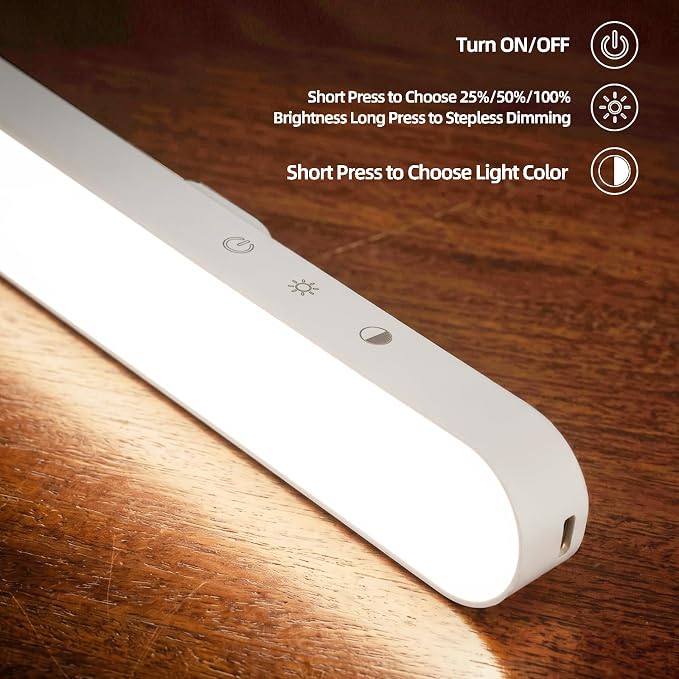 ShineTech Rechargeable Desk Lamp for Home Office,Magnetic Clip On Desk Lamp | 3 Color Modes & Stepless Dimming,Adjustable Gooseneck Lamp, Cordless, Long-Lasting Battery, Eye-Caring Wall Light for Reading