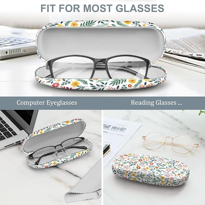 FINTIE Hard Shell Eyeglasses Case, Portable Protective Glasses Cover Eyeglass Holder Box with Cleaning Cloth for Men Women