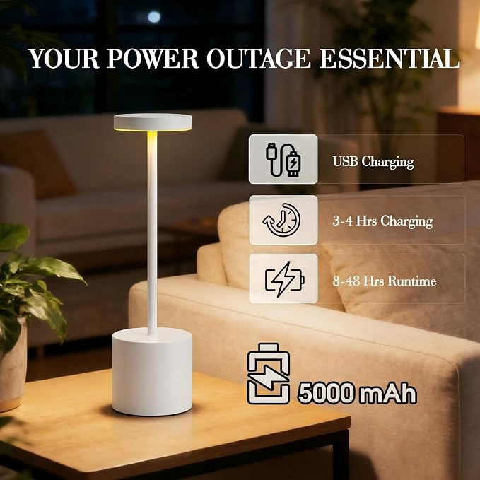 AUDLES White Cordless Table Lamp Set of 2, USB Rechargeable Touch Dimmable | Desk lamp with 3 color temperatures, touch control, USB charging, IP54 rated for bedroom, dorm, office, and nightstand