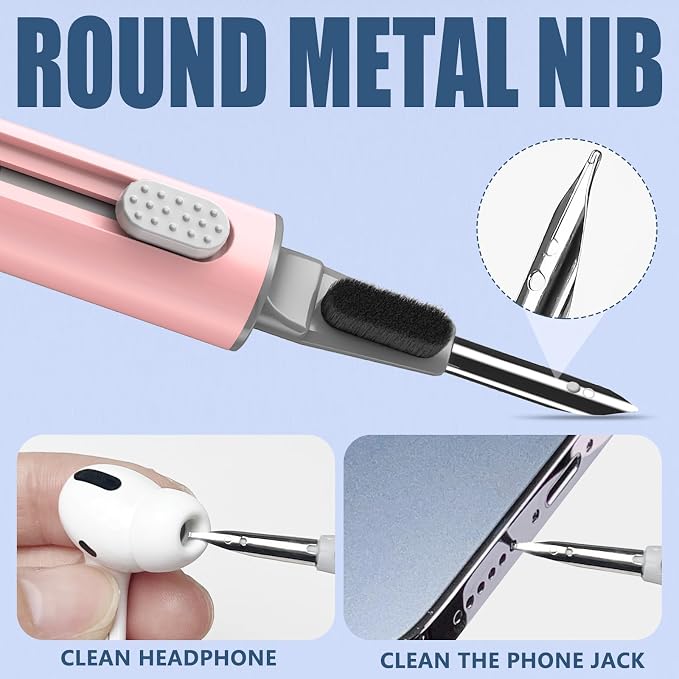 Inesore Multi Cleaning Kit for AirPods & All Bluetooth Earbuds (Pink) | 3-in-1 Design with Brush,Sponge & Metal Tip, Airpod Cleaning, Phone Cleaner, Earbud Cleaning, Electronic Device Cleaning Tool