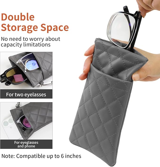 Double Eyeglass Case Soft Dual Glasses Case for Women Men Travel Squeeze Top Sunglasses Cases Eyeglasses Pouch