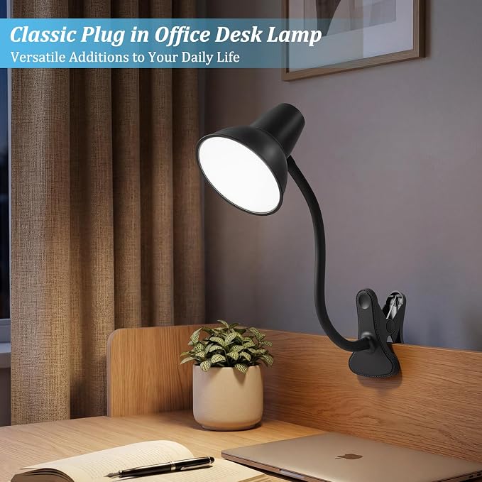 Clip On LED Desk Lamp, Flexible Arm, Eye-Caring Study Lamps for School Dorm | 4.5W Energy-Saving, Anti-tip Bedside Reading Light, Desk Lamps for College Dorm Room, Home Office, Modern Lamp with 1.6m Cord