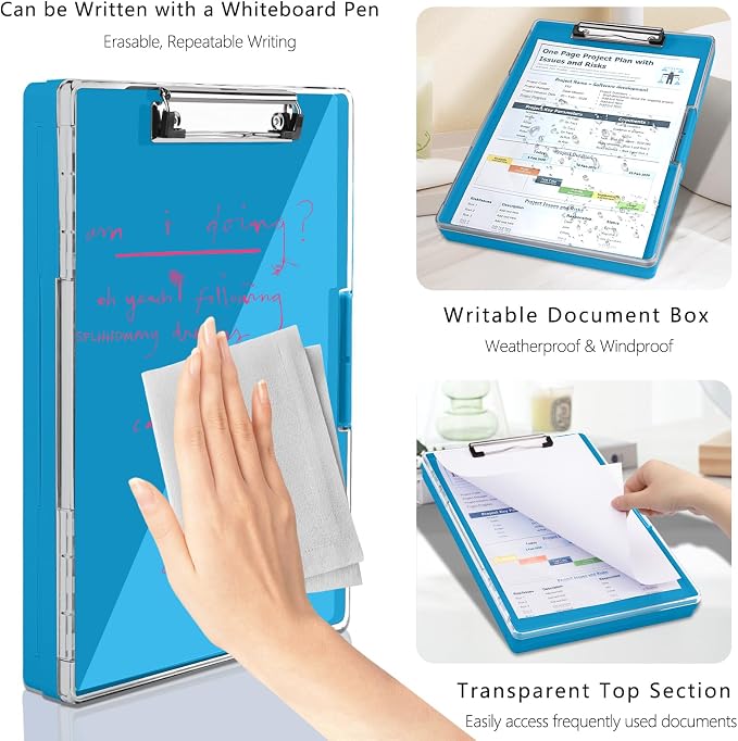 SFLHHDM Clipboard with Storage,Heavy Duty Clip Boards 8.5x11 with 2 Storage Case,Clear Visible Panel Storage Clipboards,Side Opening Nursing Clipboard Folder for Office Supplies (Royal Blue)