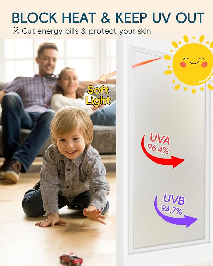 Frosted Glass Window Privacy Film Decorative with Tools, 2 Way Frosting Privacy Film for Glass Windows, Static Cling Tint for Home Anti-UV, Covering Clings 35.4" by 394"