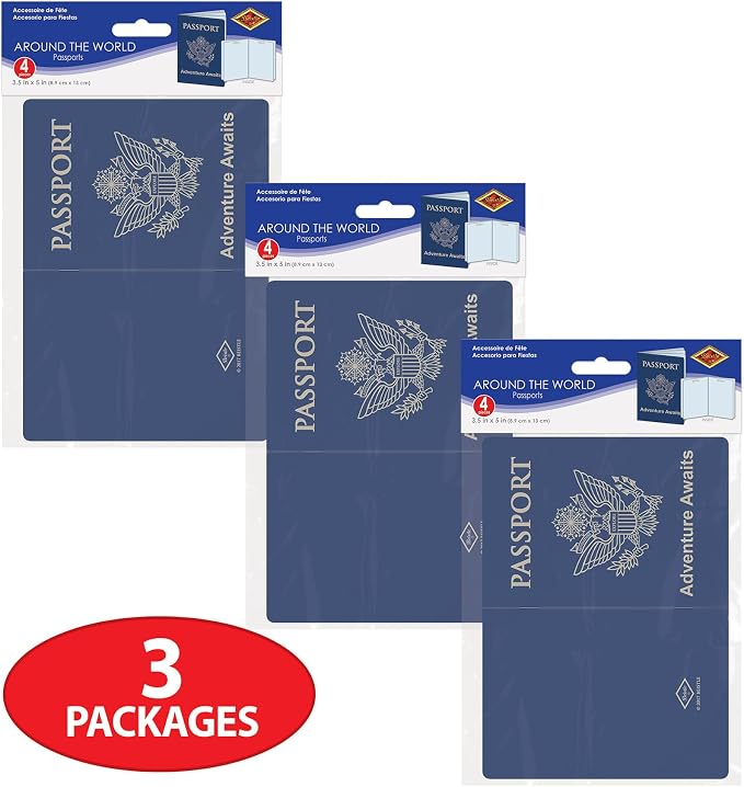 Beistle Around the World Passports – 12 Pack, Travel Passport Booklets | International Party Decorations, Vacation Celebration Accessories, Destination Event Supplies, Photo Booth Props, 3½" x 5"