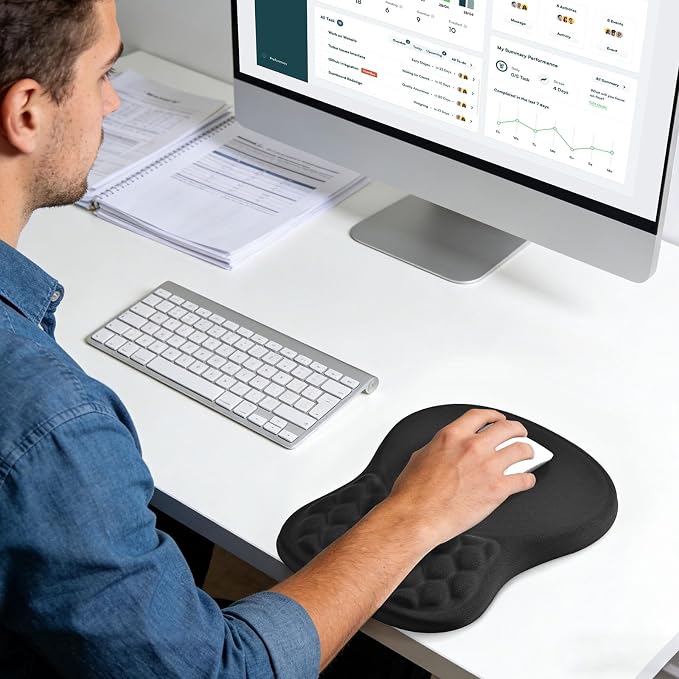 EooCoo Massage Ergonomic Mouse Pad with Dual-Slope Design Wrist Rest | Carpal Tunnel Relief, Memory Foam Wrist Rest, Non-Slip PU Base, Office Desk Accessories