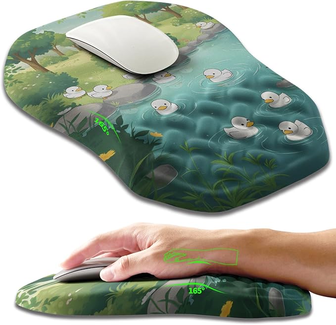 Ergonomic Slope Mouse Pad Wrist Support, Wrist Rest Mousepad for Carpal Tunnel Pain Relief with Massage Bulge and Slow Rebound Memory Foam (12x8 inch, Cute Ducks)