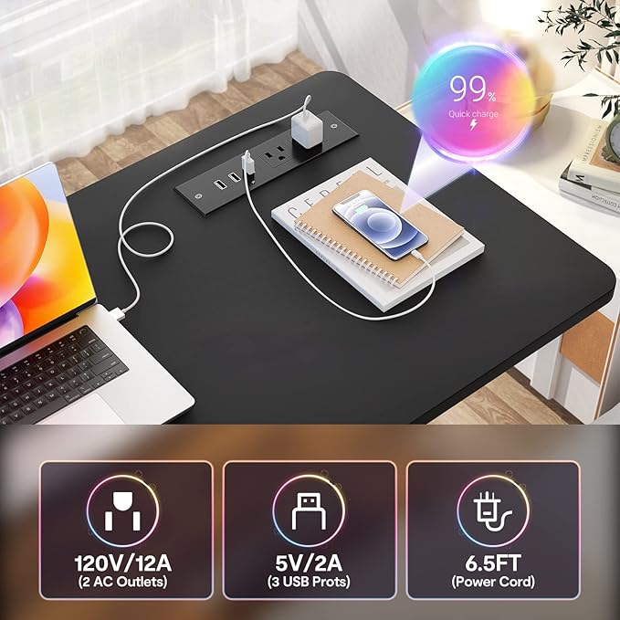 Armocity Height Adjustable Standing Desk with Power Outlets, 39" Manual Stand Up Desk with Storage Shelves Small Mobile Rolling Computer Desk Portable Laptop Table with Wheels for Home Office, Black