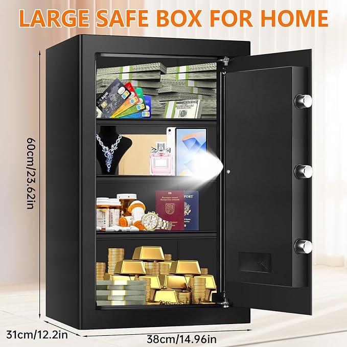 5.2 Cuft Large Safes for Home, Security Fireproof Safe Box with Programmable Keypad, Spare Keys and Removable Shelf, Anti-Theft Digital Home Safes Water and Fire Proof Document Box for Money Valuables