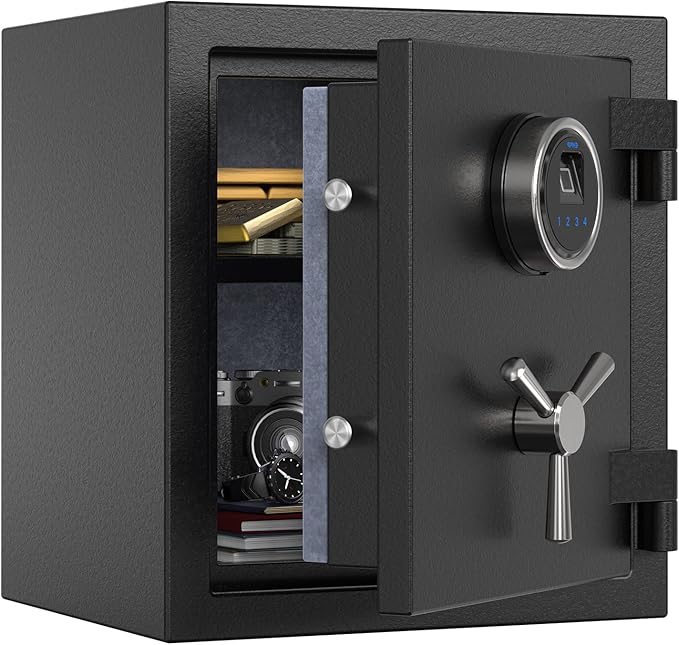 RPNB Deluxe Biometric Fireproof Safe Box,Digital Fingerprint Fireproof Waterproof Safe with Touch Screen,Removable Shelf and 3 Spoke Handle,Home Safes for Cash Documents Jewelry,0.84 Cubic Feet