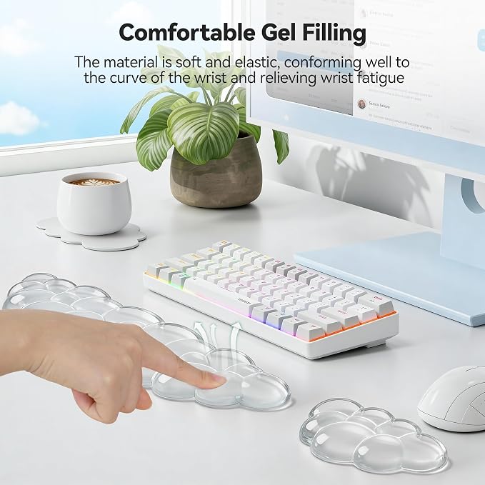 TECKNET Gel Cloud Wrist Rest Set, Cloud Wrist Rest with Non-Slip Base, Clear Wrist Pad for Keyboard with Mouse Wrist Rest for Computer Laptop Office Gaming and Pain Relief, Transparent