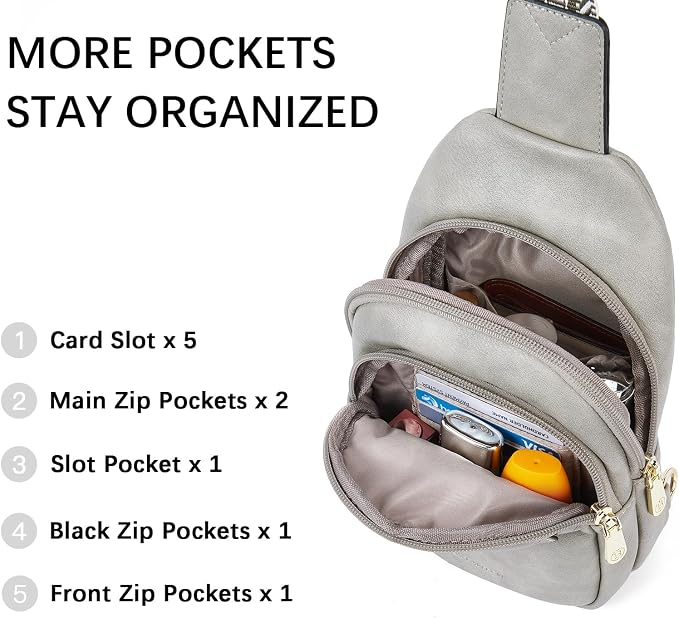 BOSTANTEN Sling Bag for Women Leather Crossbody Bags Fanny Pack Chest Bag for Travel | Adjustable Wide Strap, Small, Anti Theft, Lightweight, Multi Pockets and Carrying Way, Card Slot, Cute Trendy for Everyday