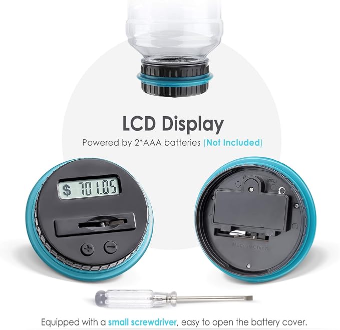 Large Piggy Bank for Boys Adults, Vcertcpl Digital Coin Counting Bank with LCD Counter, 1.8L Capacity Coin Bank Money Jar for Adults, Designed for All US Coins (Blue)