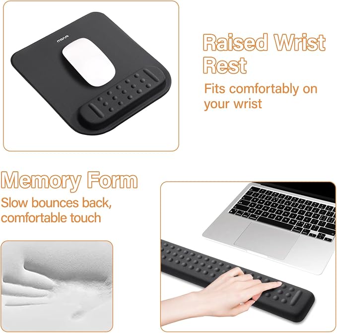 MOSISO Keyboard Stand&Wrist Rest Support for Keyboard &Mouse Pad Set | Ergonomic Massage Wrist Rest Set, Easy Typing Working Acrylic Clear Stand for Office Home, Black
