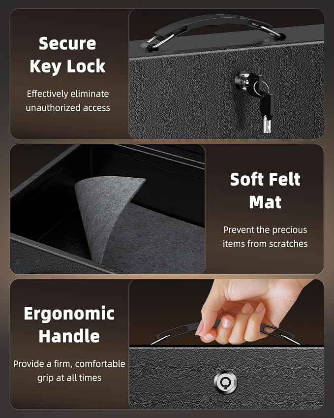 Uniclife Fireproof Document Box with Key Lock & Handle, 13" x 10.9" x 4.1" | Water-Resistant, Large Metal Lock Box for A4 Paper, Safe Box for Valuables, Passports & Cash