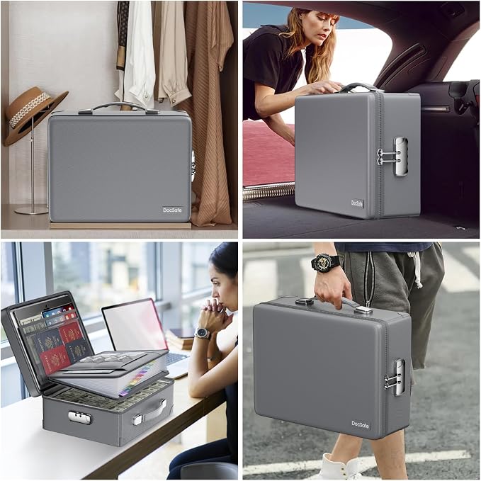 DocSafe 6400°F Fireproof Document Box with Lock, 10 Layers Heat Insulated | Fire&Water Resistant,Hard Case Safe Box with Zipper＆Multi Pockets, Protects Personal Items,Documents,Laptop,Passport,Grey