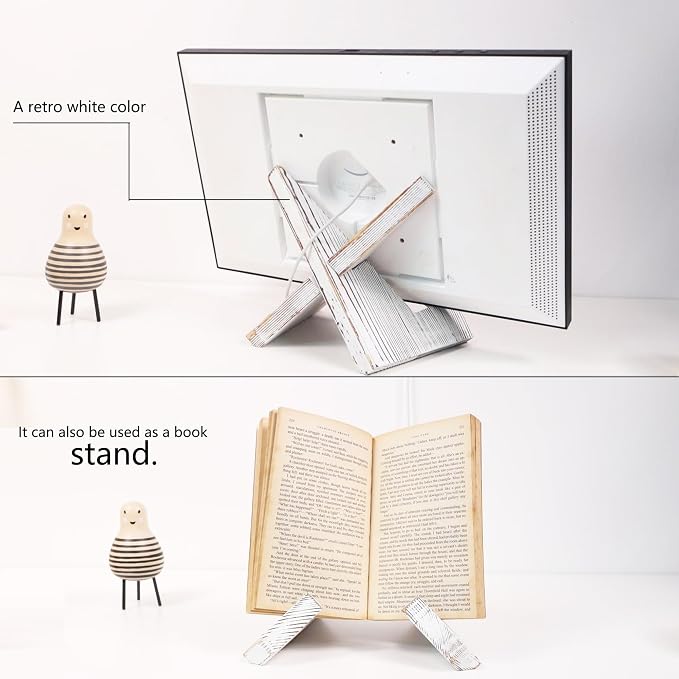 Digital Photo Frame Solid Wooden Table Stand, White | Monitor and Tablet Compatible, Cookbook Stand Holder, Display Stand, Decoration Frame