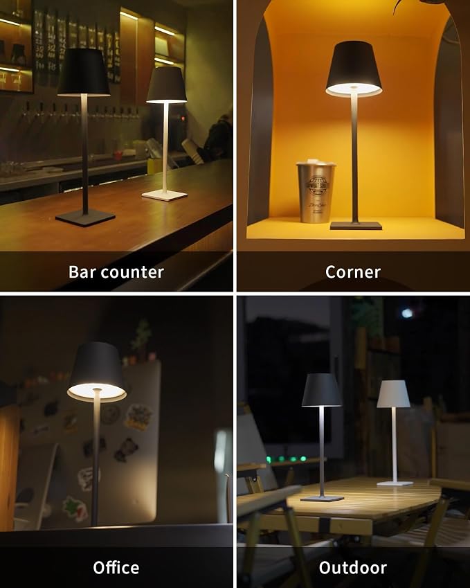 KDG 2 Pack Cordless Black Table Lamps, Rechargeable Portable LED Desk Lamps | 5000mAh Battery Operated 3 Color Stepless Dimming Up for Restaurant, Bedroom, Outdoor Party, Camping, Coffee Shop, Nightlight