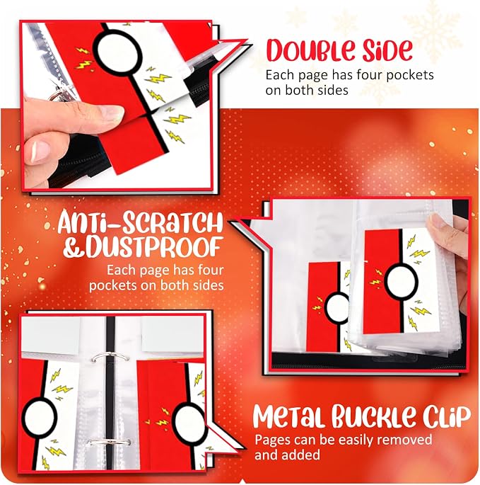 Collectible Trading Card Albums, 400 Card Holders with 50 Removable Sleeves, Portable 4 Pockets Collectible Trading Card Binder, PU Card Collection Binder for MTG, TCG, Sport Card, Game Cards