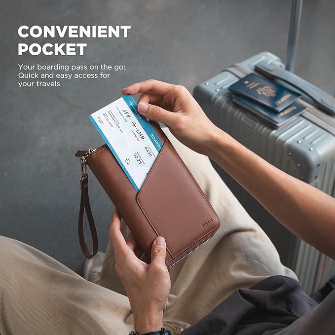 VULKIT Family Passport Holder for 4 Passports, RFID Blocking Travel Wallet | 6 Card Slots, 2 SIM Pockets, Secure Zipper Closure, Holds 4 Passports, Family Travel Essential